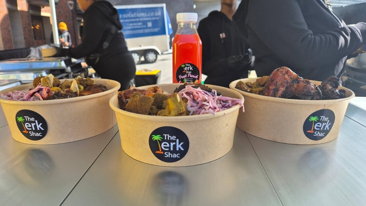 Jerk Shac bowls with fruit punch